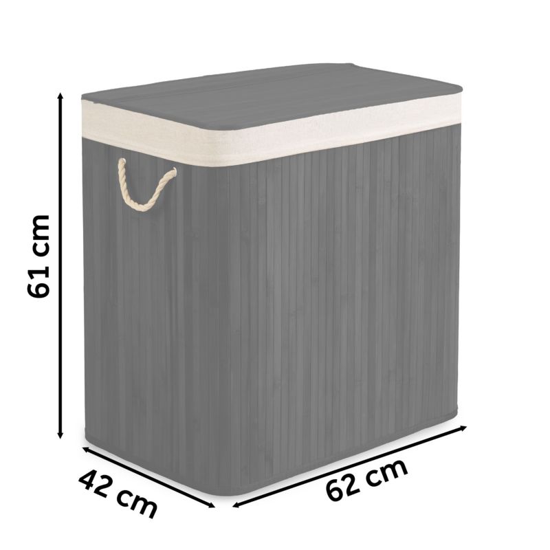 Bambus Vasketøjskurv 150 L 3 Rum Sort 61x62x42 cm | 678201
