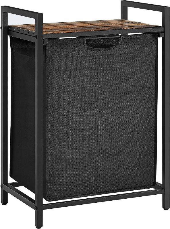 Vasketøjskurv 65 L Sort Rustik Brun MDF Stål 50x33x72 cm