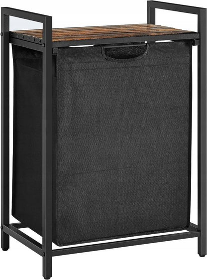 Vasketøjskurv 65 L Sort Rustik Brun MDF Stål 50x33x72 cm