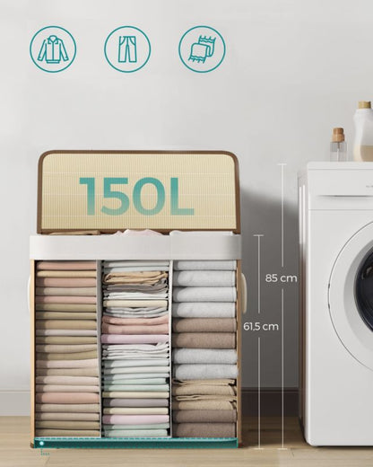 Bambus Vasketøjskurv 150 L 3 Rum Naturlig