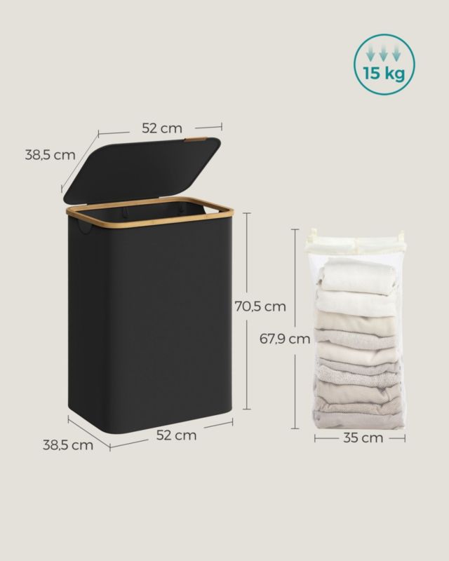 Vasketøjskurv 2 Rum 130 L Sort 38,5 x 52 x 70,5 cm