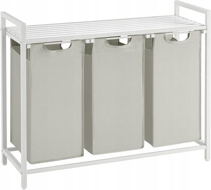 3-Kammer Vasketøjskurv 92,5x33x72 cm Hvid MDF 114 L