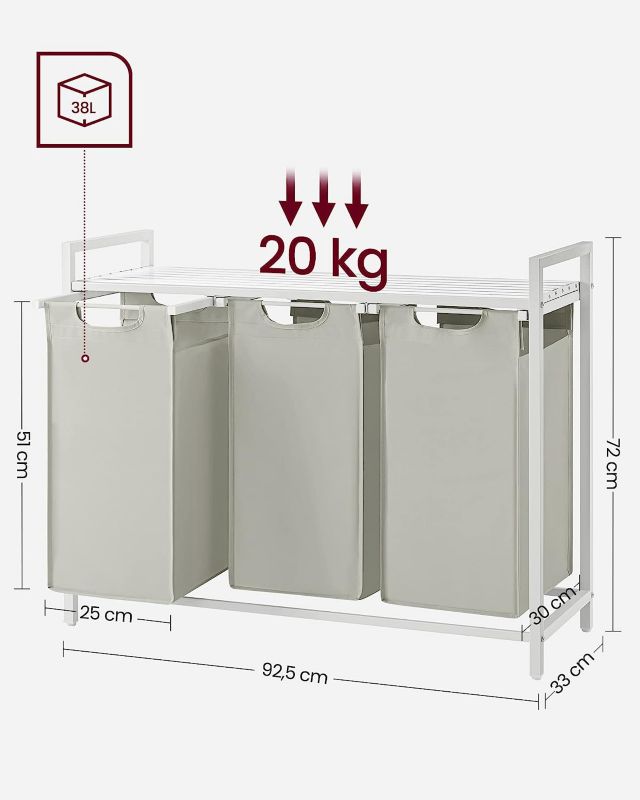 3-Kammer Vasketøjskurv 92,5x33x72 cm Hvid MDF 114 L