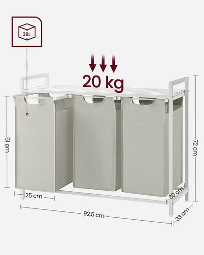 3-Kammer Vasketøjskurv 92,5x33x72 cm Hvid MDF 114 L