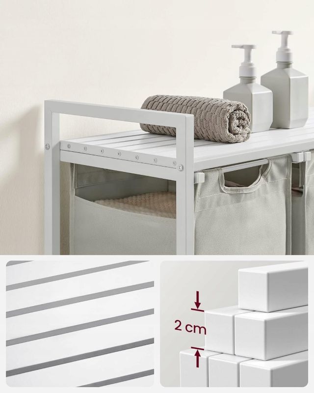 3-Kammer Vasketøjskurv 92,5x33x72 cm Hvid MDF 114 L