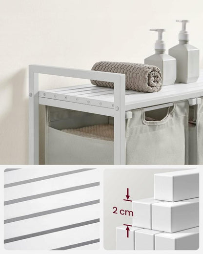 3-Kammer Vasketøjskurv 92,5x33x72 cm Hvid MDF 114 L