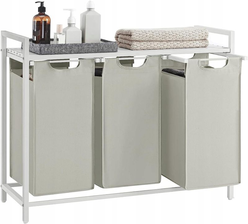 3-Kammer Vasketøjskurv 92,5x33x72 cm Hvid MDF 114 L