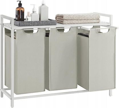 3-Kammer Vasketøjskurv 92,5x33x72 cm Hvid MDF 114 L