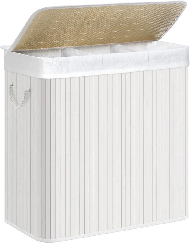 Bambus Vasketøjskurv 3 Rum 150 L Hvid 60x40x61,5 cm