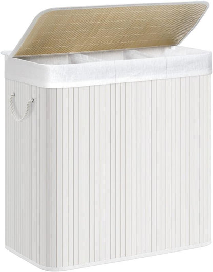 Bambus Vasketøjskurv 3 Rum 150 L Hvid 60x40x61,5 cm