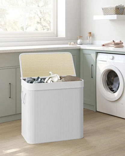 Bambus Vasketøjskurv 3 Rum 150 L Hvid 60x40x61,5 cm