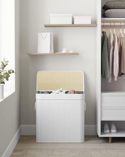 Bambus Vasketøjskurv 3 Rum 150 L Hvid 60x40x61,5 cm