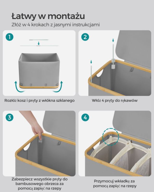 Vasketøjskurv med Låg 3 x 50 L Grå Stof
