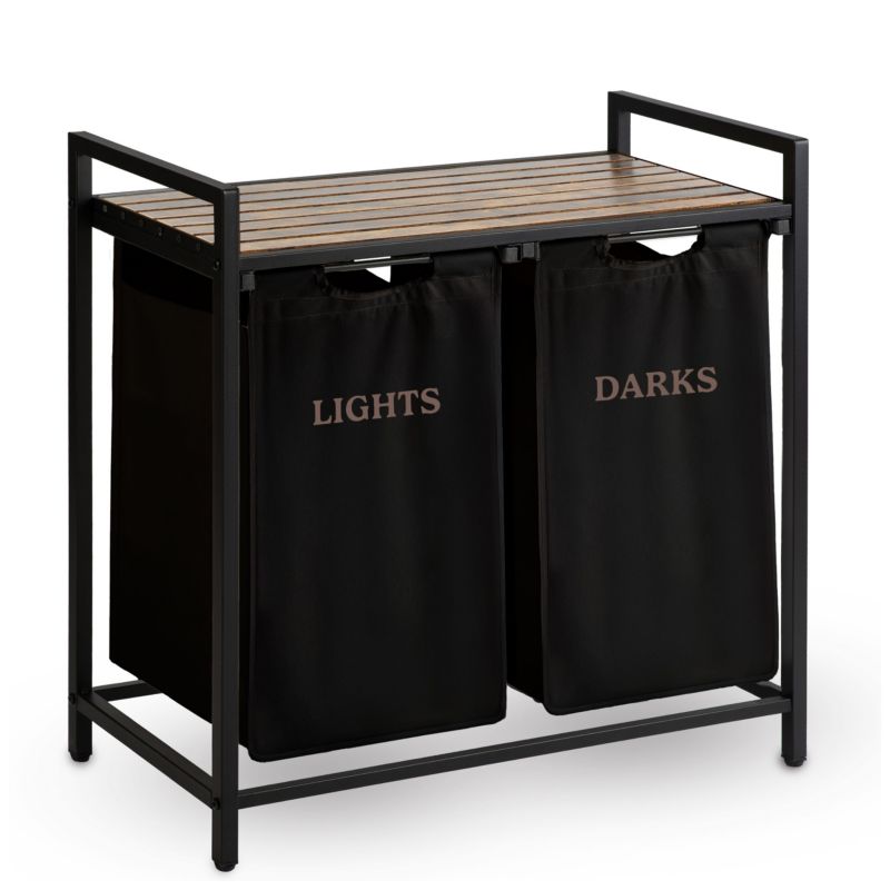 Vasketøjskurv med Hylde 2 Rum 80 L 74x72x33 cm Sort/Brun