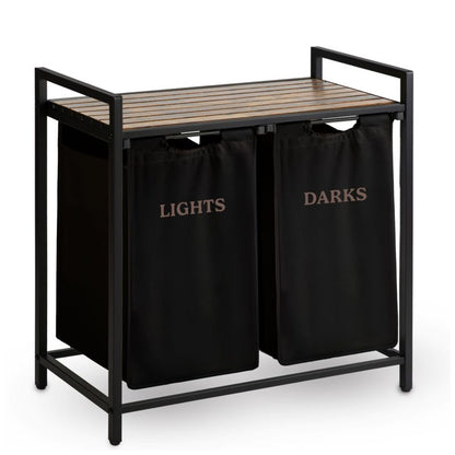 Vasketøjskurv med Hylde 2 Rum 80 L 74x72x33 cm Sort/Brun
