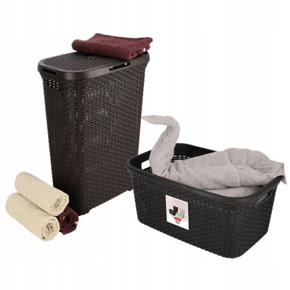 Kurv med låg 60L + beholder 45L Curver Natural Style brun
