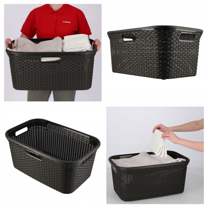 Kurv med låg 60L + beholder 45L Curver Natural Style brun