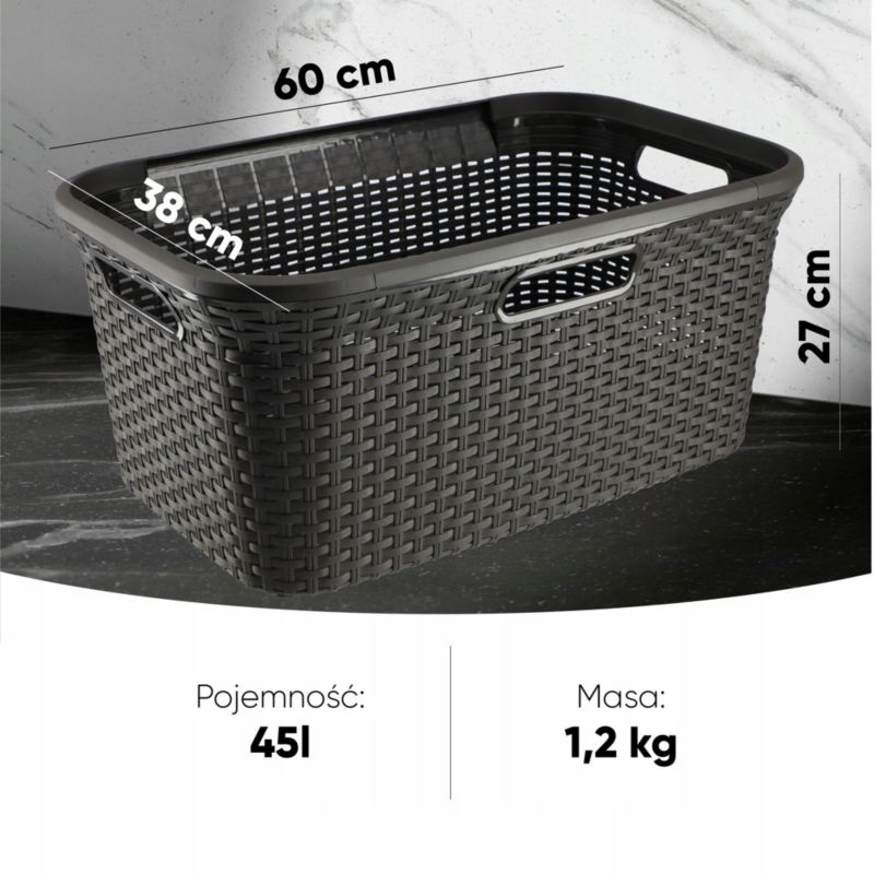 Kurv med låg 60L + beholder 45L Curver Natural Style brun