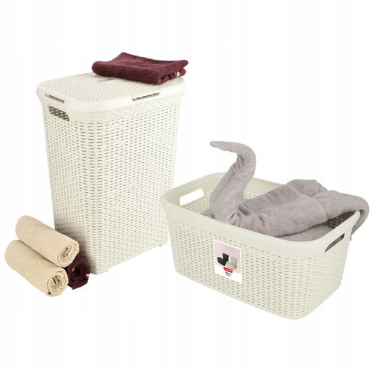 Kurv med låg 60L + beholder 45L Curver Natural Style cremefarvet