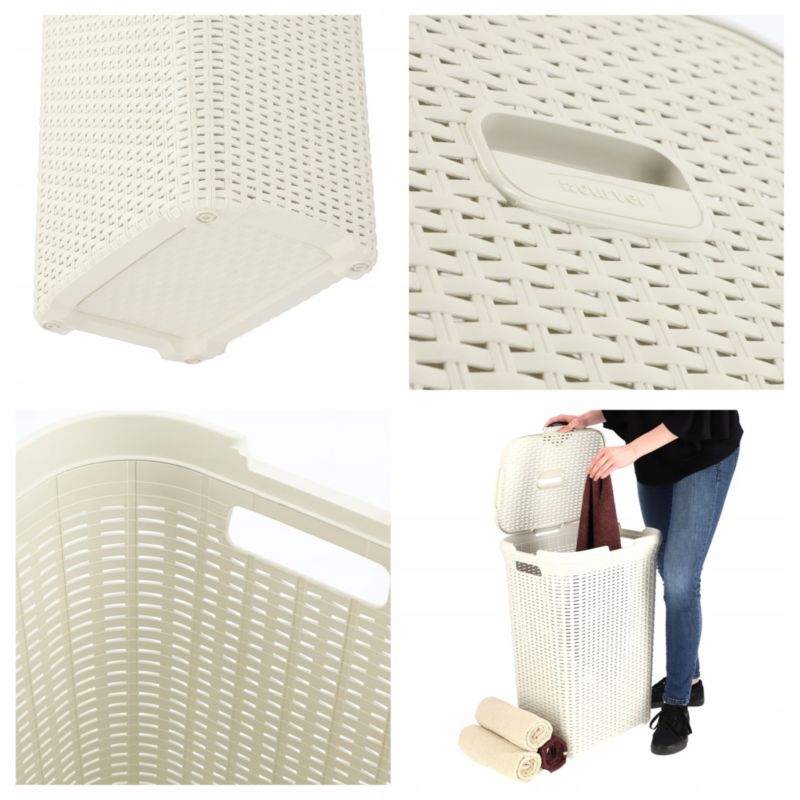 Kurv med låg 60L + beholder 45L Curver Natural Style cremefarvet