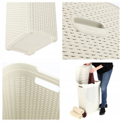 Kurv med låg 60L + beholder 45L Curver Natural Style cremefarvet