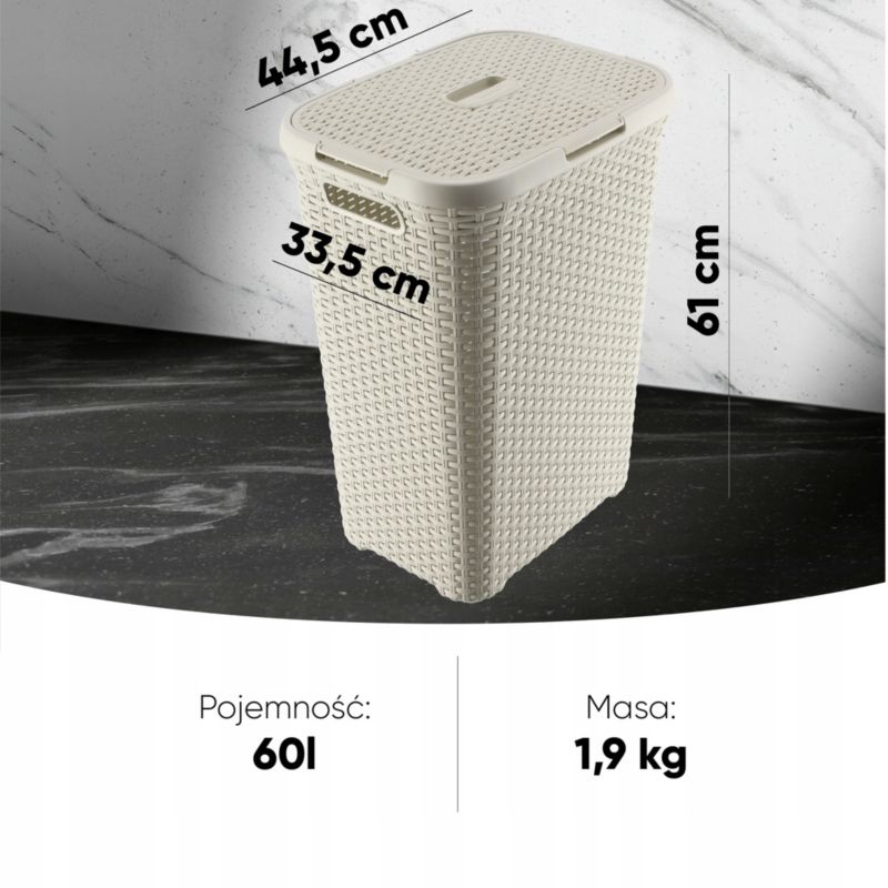 Kurv med låg 60L + beholder 45L Curver Natural Style cremefarvet