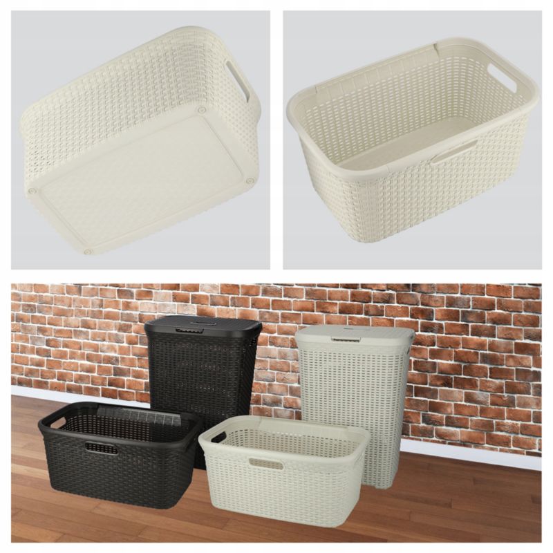 Kurv med låg 60L + beholder 45L Curver Natural Style cremefarvet