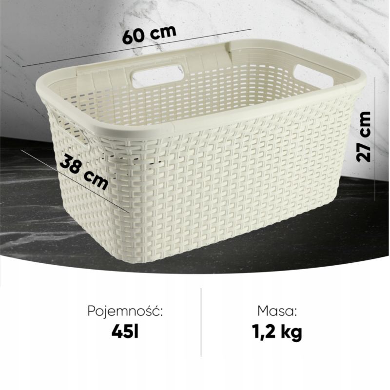 Kurv med låg 60L + beholder 45L Curver Natural Style cremefarvet