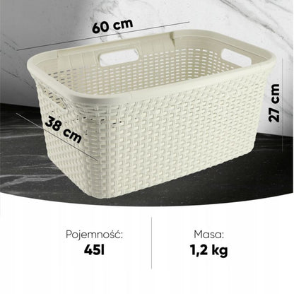 Kurv med låg 60L + beholder 45L Curver Natural Style cremefarvet