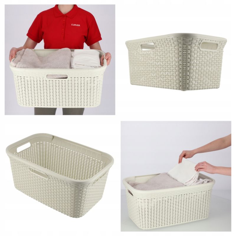 Kurv med låg 60L + beholder 45L Curver Natural Style cremefarvet