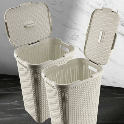 Kurv med låg 60L + beholder 45L Curver Natural Style cremefarvet