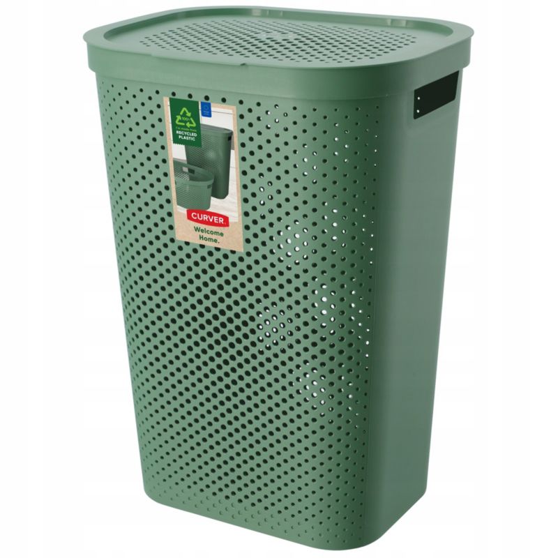 Curver Infinity 60L vaskekurv med låg i grøn