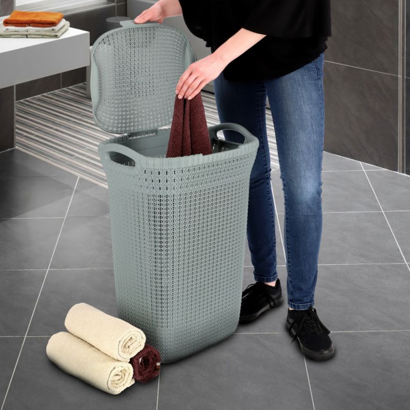 Vasketøjskurv med låg Curver Knit 57L, gråblå