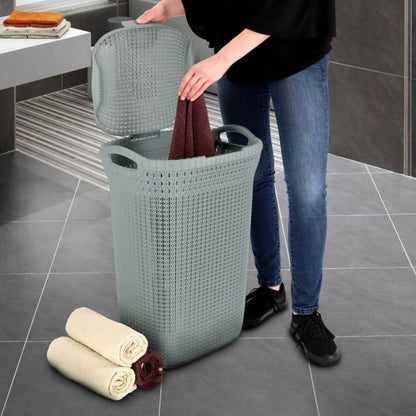 Vasketøjskurv med låg Curver Knit 57L, gråblå