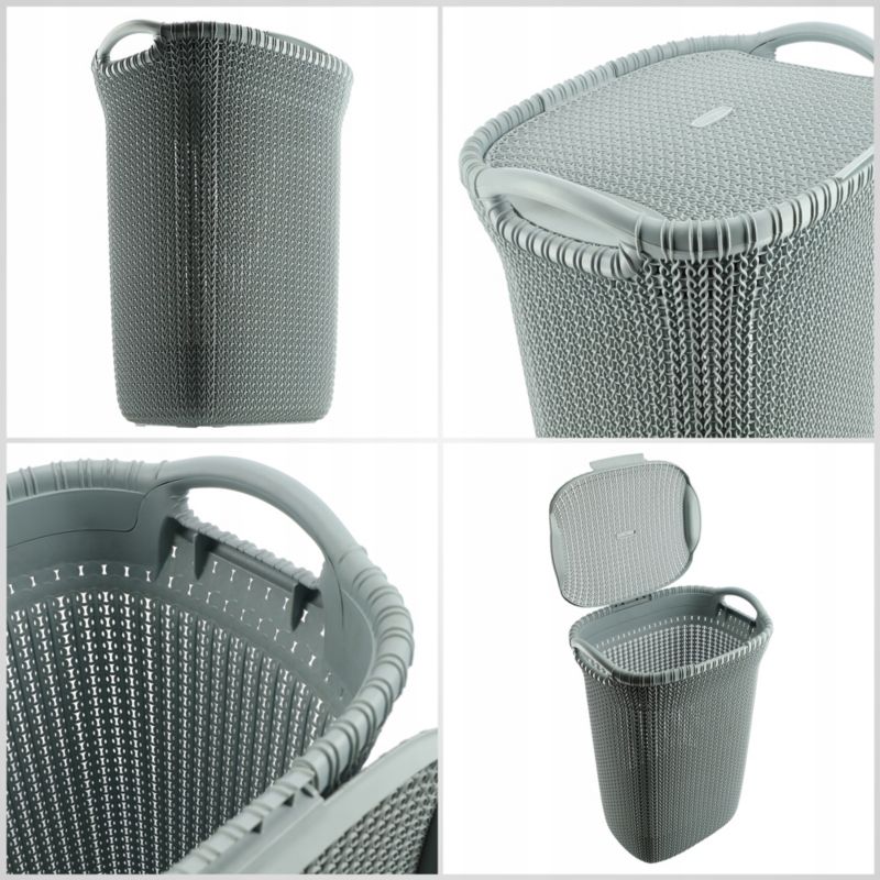 Vasketøjskurv med låg Curver Knit 57L, gråblå