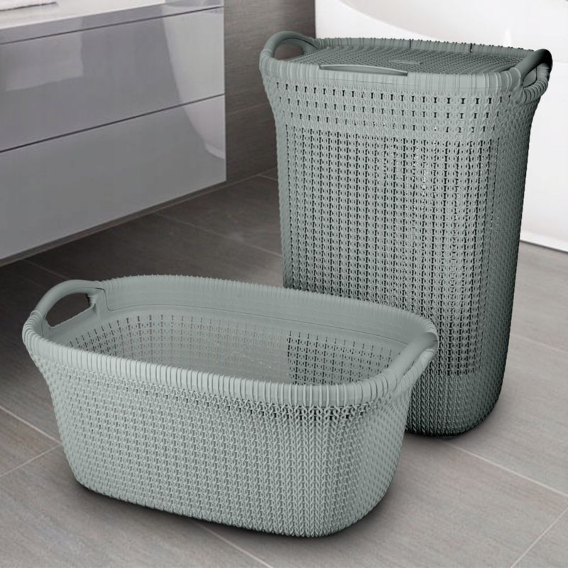 Vasketøjskurv med låg Curver Knit 57L, gråblå