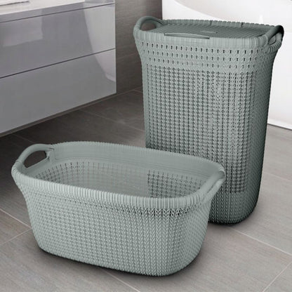 Vasketøjskurv med låg Curver Knit 57L, gråblå