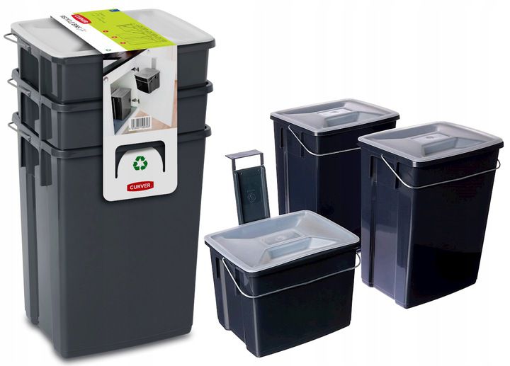 Curver affaldssorteringssæt 2 x 10L + 6L, sort