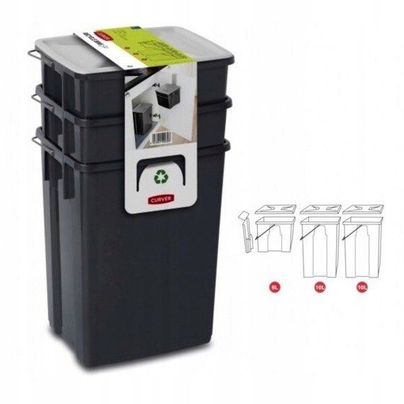 Curver affaldssorteringssæt 2 x 10L + 6L, sort