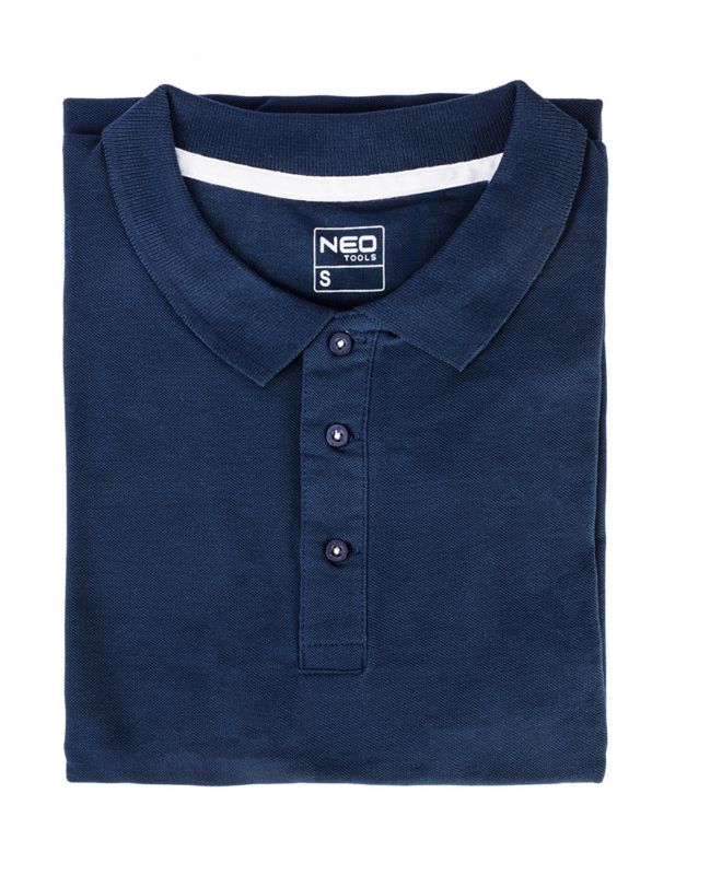Denim polo-shirt med læderlogo, XL, navyblå, 1 stk.
