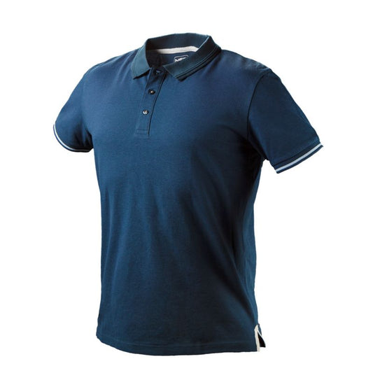 Polo t-shirt Denim med læderlogo i størrelse XXXL, navyblå, 1 stk.
