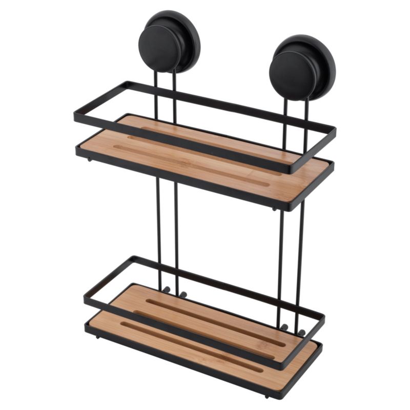 Badeværelseshylde GAVI Sort/Bambus 26x10,5x37 cm med Sugkopper