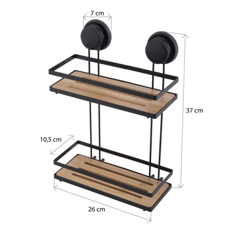 Badeværelseshylde GAVI Sort/Bambus 26x10,5x37 cm med Sugkopper