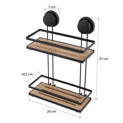 Badeværelseshylde GAVI Sort/Bambus 26x10,5x37 cm med Sugkopper