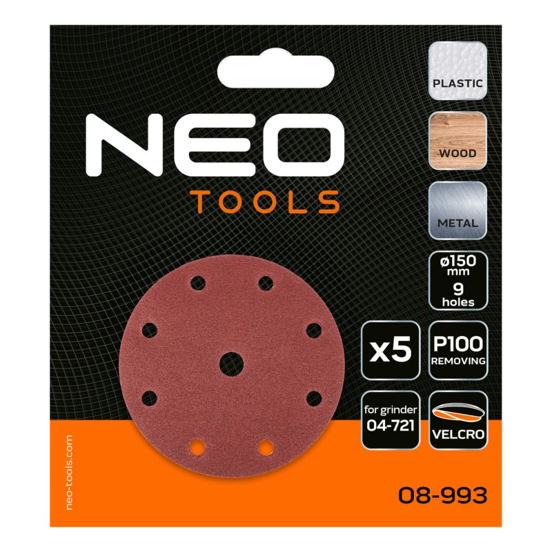 Slibeskiver NEO TOOLS 150 mm korn P100 1 sæt
