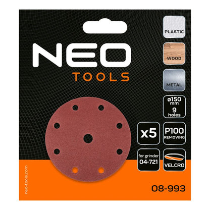Slibeskiver NEO TOOLS 150 mm korn P100 1 sæt