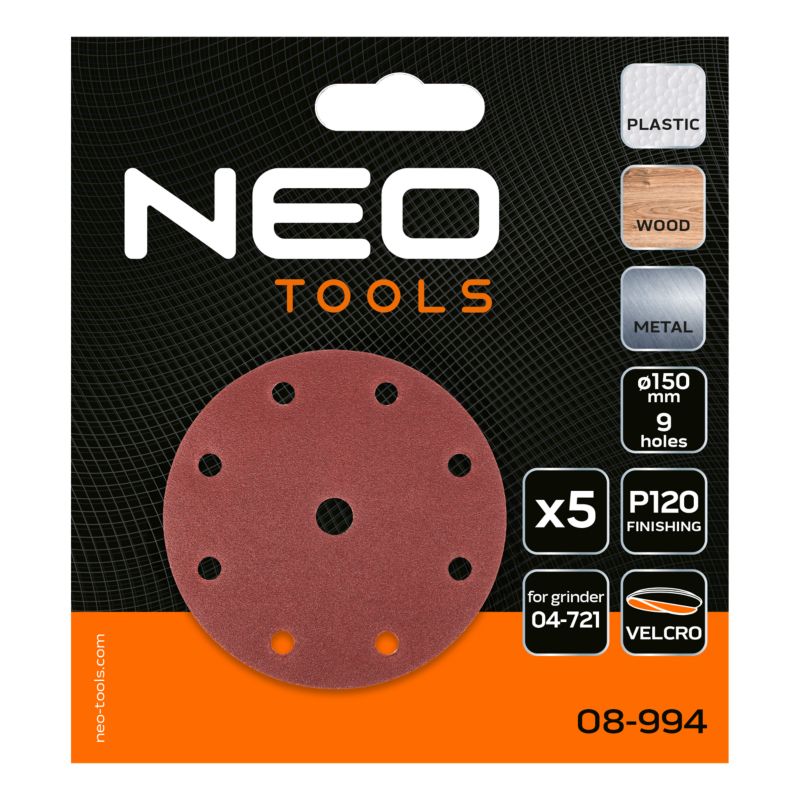 Slibeskiver NEO TOOLS 150 mm korn P120 1 sæt