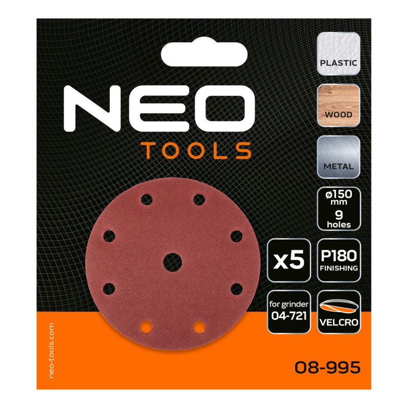 Slibeskiver NEO TOOLS 150 mm korn P180 1 sæt