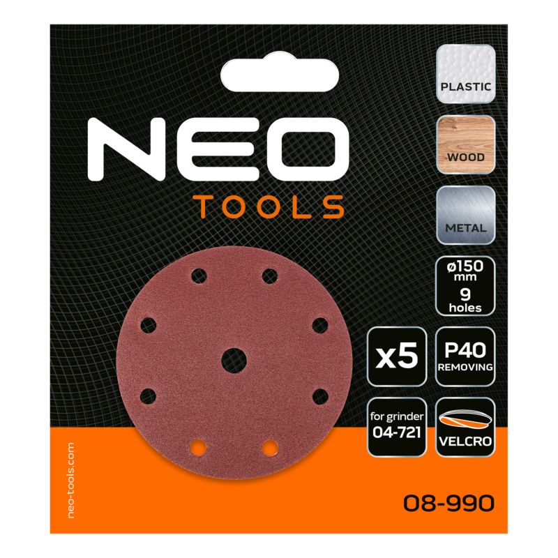 Slibeskiver NEO TOOLS 150 mm korn P40 1 sæt