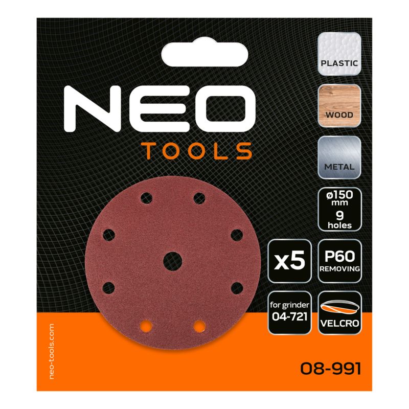 Slibeskiver NEO TOOLS 150 mm korn P60 1 sæt